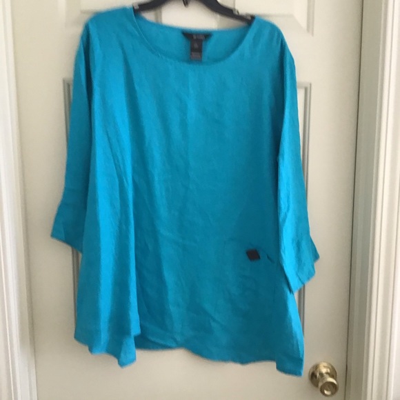 Ali Miles Linen 3/4 Sleeve Asymmetric Hem Tunic M - Picture 3 of 4